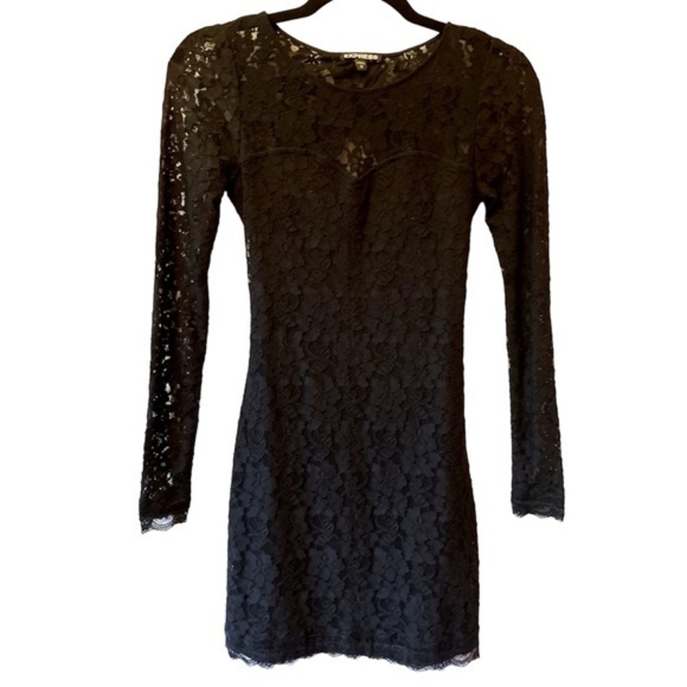 ❄️ 5/$25 Express Black Lace‎ Overlay Open Back Cocktail Dress XS